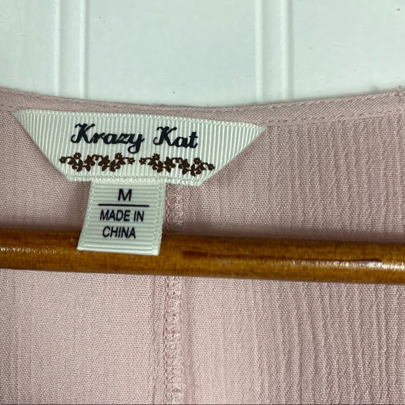 Blush pink button up tie front short sleeve blouse - Picture 7 of 9